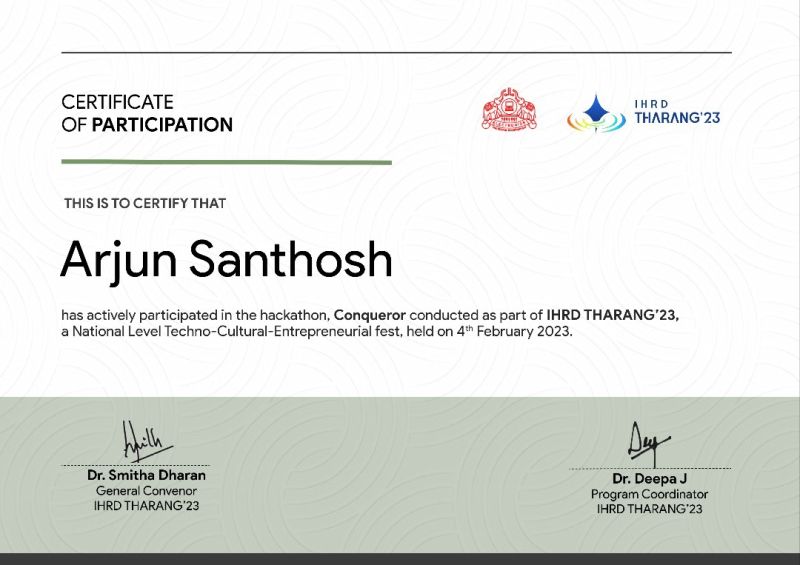 National Level Hackathon ( conqueror )